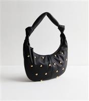Black Studded Faux Leather Shoulder Bag Vegan New Look