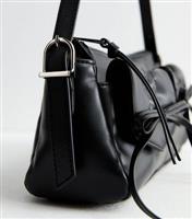 Black Bow Appliqud Faux Leather Shoulder Bag Vegan New Look