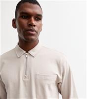 Men's Cream Regular Quarter Zip Polo Top New Look