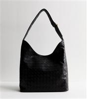 Black Woven Faux Leather Tote Vegan New Look