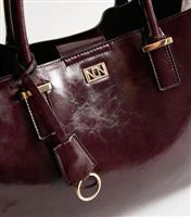 Burgundy Logo Plaque Faux Leather Handbag Vegan New Look