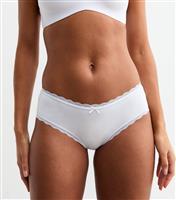 Women's White Lace Trim Cotton Short Briefs New Look