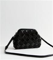 Black Weave Design Pouch Clutch Vegan New Look