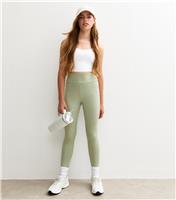 Girls' Light Khaki High Waist Sports Leggings New Look