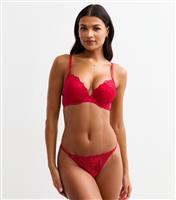 Women's Red Metallic Floral Embroidered Lace Boost Bra New Look