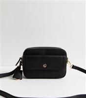 Black Faux Leather Camera Crossbody Bag Vegan New Look