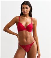 Women's Red Metallic Floral Embroidered Mesh Thong New Look