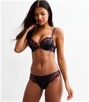 Women's Black Floral Embroidered Mesh Brazilian Briefs New Look