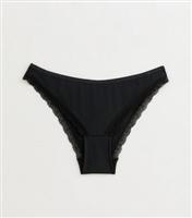 Women's Black Lace Trim Brazilian Briefs New Look