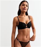 Women's Black Heart Embroidered Non Padded Balconette Bra New Look