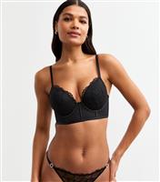 Women's Black Heart Embroidered Longline T-Shirt Bra New Look