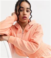 Girls' Bright Orange Oversized Cropped Jersey Hoodie New Look