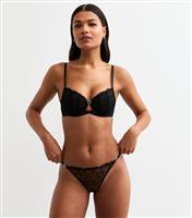 Women's Black Heart Mesh Thong New Look