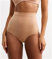 Women's Tan Seamless Shaping High Waisted Brazilian Briefs New Look