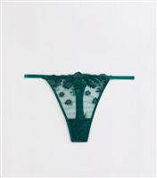 Women's Green Floral Embroidered Mesh Thong New Look