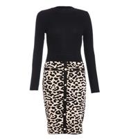 Women's Black Leopard Print Skirt Knitted Dress Quiz New Look