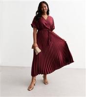 Women's Plus Size Burgundy Crossover Satin Midi Dress Curves New Look