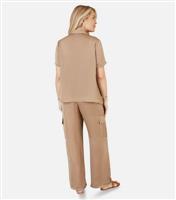 Women's Stone Wooden Button Pocket Front Shirt Yumi New Look
