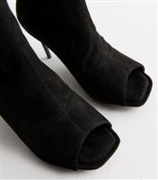 Women's Wide Fit Black Peep Toe Ankle Boots Vegan New Look