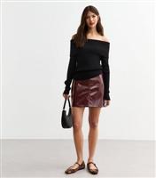 Women's Burgundy Vinyl Faux Leather Micro Mini Skirt New Look