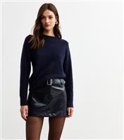 Women's Navy Crocodile Effect Faux Leather Micro Mini Skirt New Look