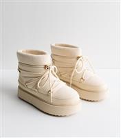 Women's Off White Suedette Faux Fur Lined Lace Up Boots Vegan New Look