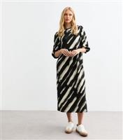 Women's Black Stripe Crinkle Midi Smock Dress New Look