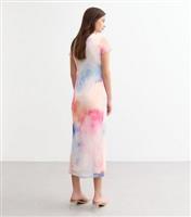 Women's Pink Abstract Print Mesh Midi Dress New Look