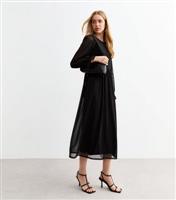 Women's Black Mesh Long Sleeve Midi Smock Dress New Look