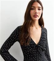 Women's Black Spotted Long Sleeve Skater Dress New Look