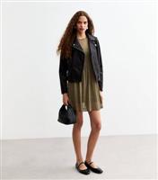 Women's Khaki Mesh Long Sleeve Mini Smock Dress New Look