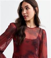Women's Red Tie Dye Mesh Midi Smock Dress New Look
