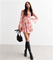 Women's Pink Floral Print Mesh Mini Skater Dress New Look