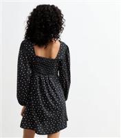 Women's Black Polka Dot Print Long Sleeve Mini Dress New Look