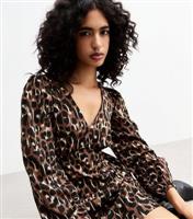 Women's Brown Leopard Print Long Sleeve Mini Dress New Look