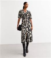 Women's Black Abstract Print Crinkled Midi Dress New Look