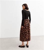 Women's Black Leopard Print Long Sleeve Mix Midi Dress New Look