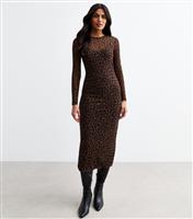 Women's Brown Leopard Print Long Sleeve Midi Dress New Look