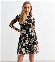 Women's Black Cow Print Mesh Tie Back Micro Mini Dress New Look