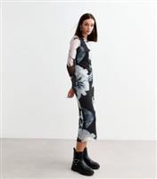 Women's Black Floral Print Mesh Long Sleeve Midi Dress New Look