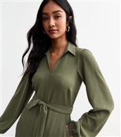 Women's Khaki Side Slit Midi Dress New Look