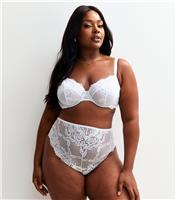 Women's Plus Size White Lace High Waist Thong Curves New Look