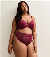 Women's Plus Size Burgundy High Waisted Lace Thong Curves New Look