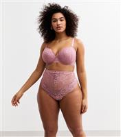 Women's Plus Size Pink High Waisted Lace Thong Curves New Look