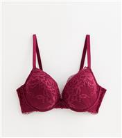 Women's Burgundy DD+ Lace Plunge Bra New Look