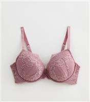 Women's Pink DD+ Floral Lace Plunge Bra New Look