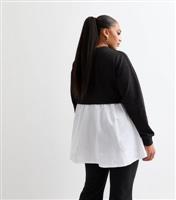 Women's Plus Size Black Cotton Blend Hybrid Top Curves New Look