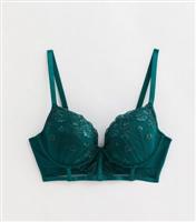 Women's Green DD+ Floral Embroidered Longline Plunge Bra New Look
