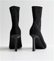 Women's Black Mesh Stiletto Heel Ankle Boots Vegan New Look