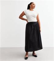 Women's Plus Size Black Gathered Waist Midi Skirt Curves New Look